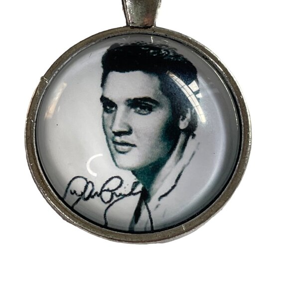 Elvis Presley King of Rock Silver Jewelry Glass Pendent Necklace u - Picture 2 of 5